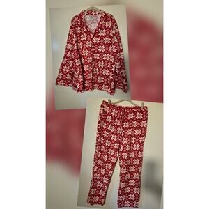 Hanna Andersson L Flannel PJ Set Red Ivory Snowflakes 100% Cotton Pockets Comfy
